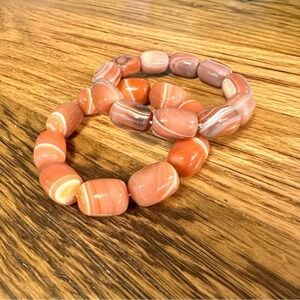 Genuine Botswana Agate Barrel Stretch Bracelet - Unisex - SIZE 7